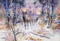 Ciervos en un bosque nevado 1906 Charles Marion Russell Indiana cowboy